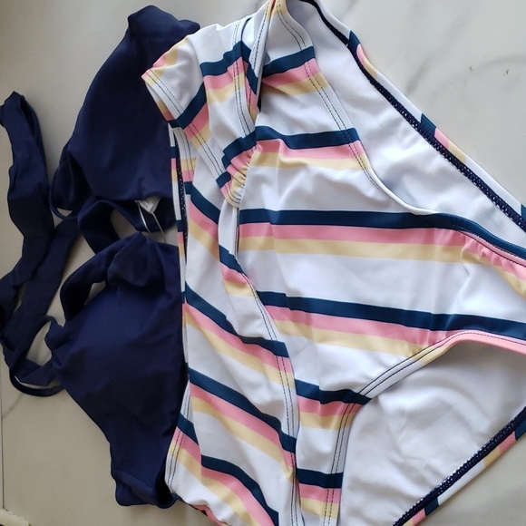 SHEKINI Push Up Bathing Suits Cross Wrap Bikini Set in Deep Blue Size M - Picture 5 of 10